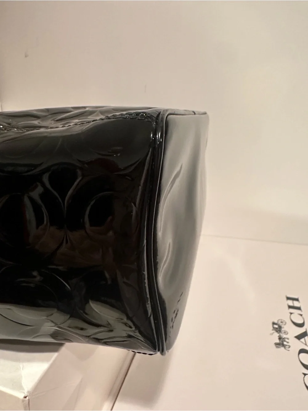 Coach Black Patent Leather Hobo Tote with Signature Embossing